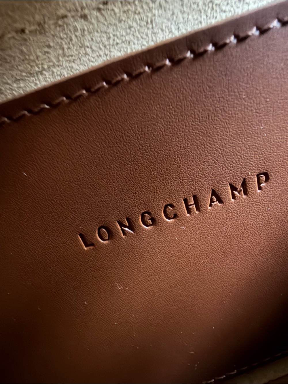 Longchamp Crossbody Leather Bag in Cognac with Cream Strap - Picture 7 of 9